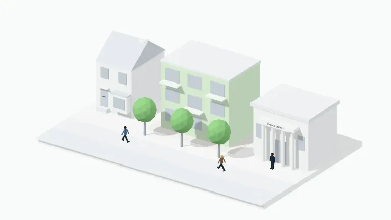 A finished new building with trees and people walking past, at the end of a scheme’s journey from consultation to opening